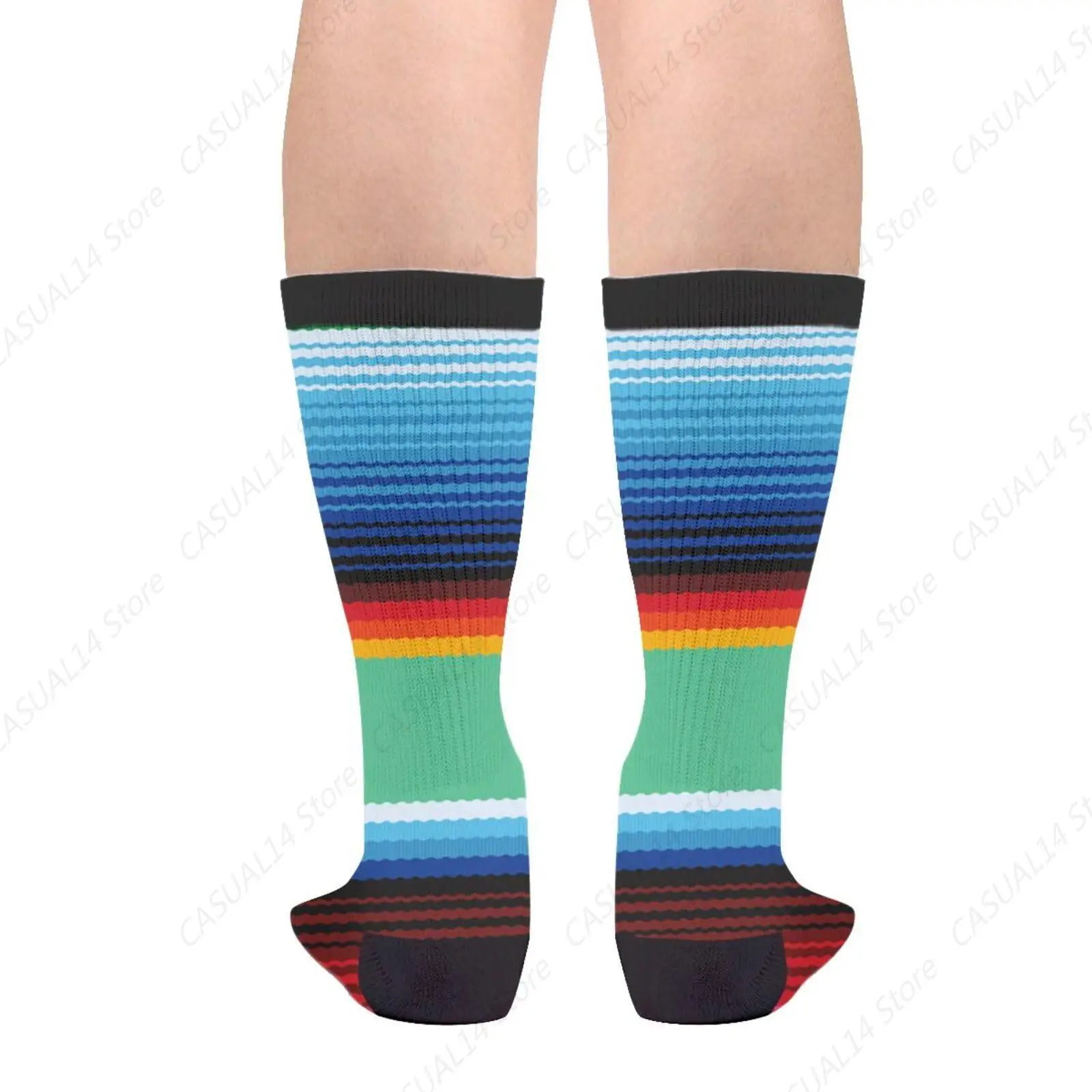 Mexicano Serape Stripe Pattern Sarapes Mantel Mexican Blanket Novelty Fun Crew Socks Fashion Comfortable Men And Women