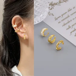 1 pcs New Gold Color Charming Line Zircon Clip On Earrings  Ear Cuff Without Piercing Earrings Jewelry