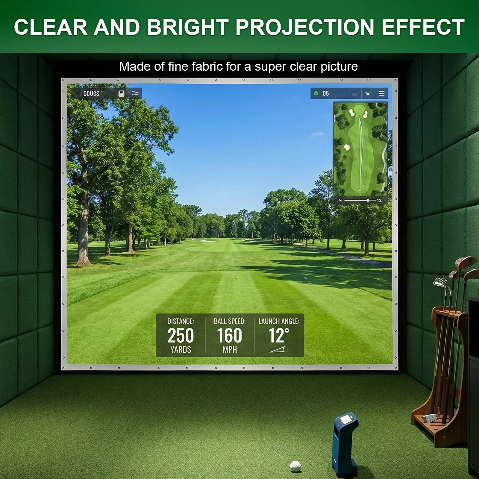 

Golf Simulator Impact Screen with Bungee Cords Golf Practice Simulator Backdrop for Training Indoor/Outdoor