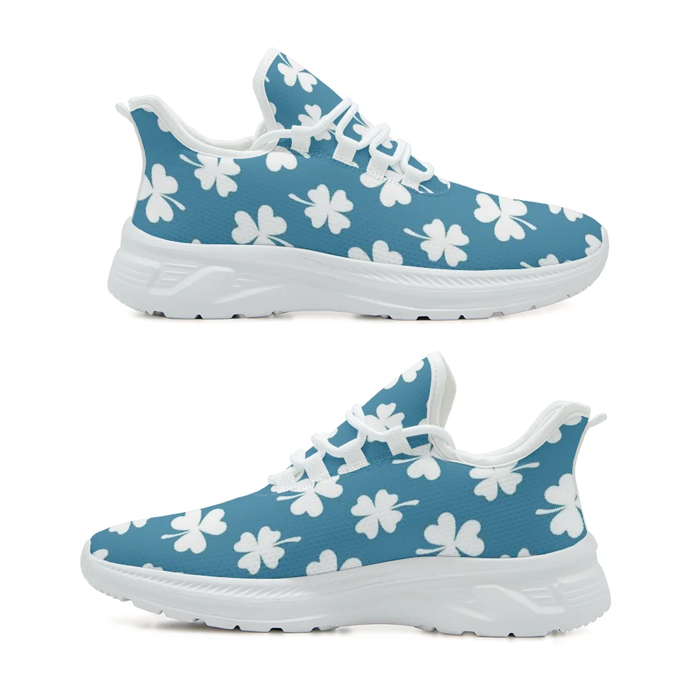 

Blue minimalist four-leaf clover print casual sports shoes fashion mesh cloth shoes campus sneakers for men and women