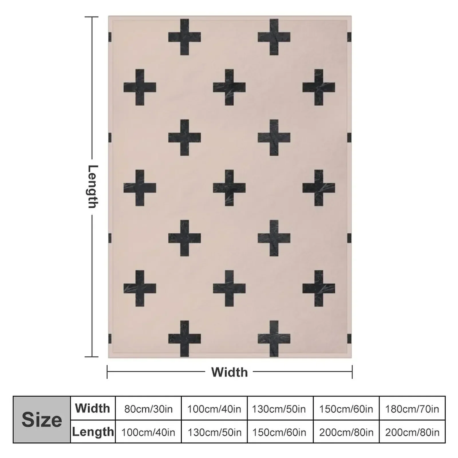 Beige and Black Textured Swiss Cross Pattern Throw Blanket couch cozy soft plush fuzzy picnic outdoor blanket