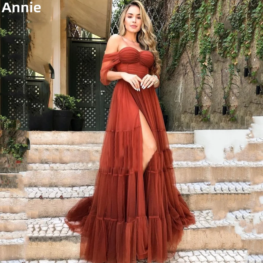 Annie-Robe de Bal Sexy en Tulle avec Fente Latérale, Éducative, Ligne A, Longueur au Sol 2023