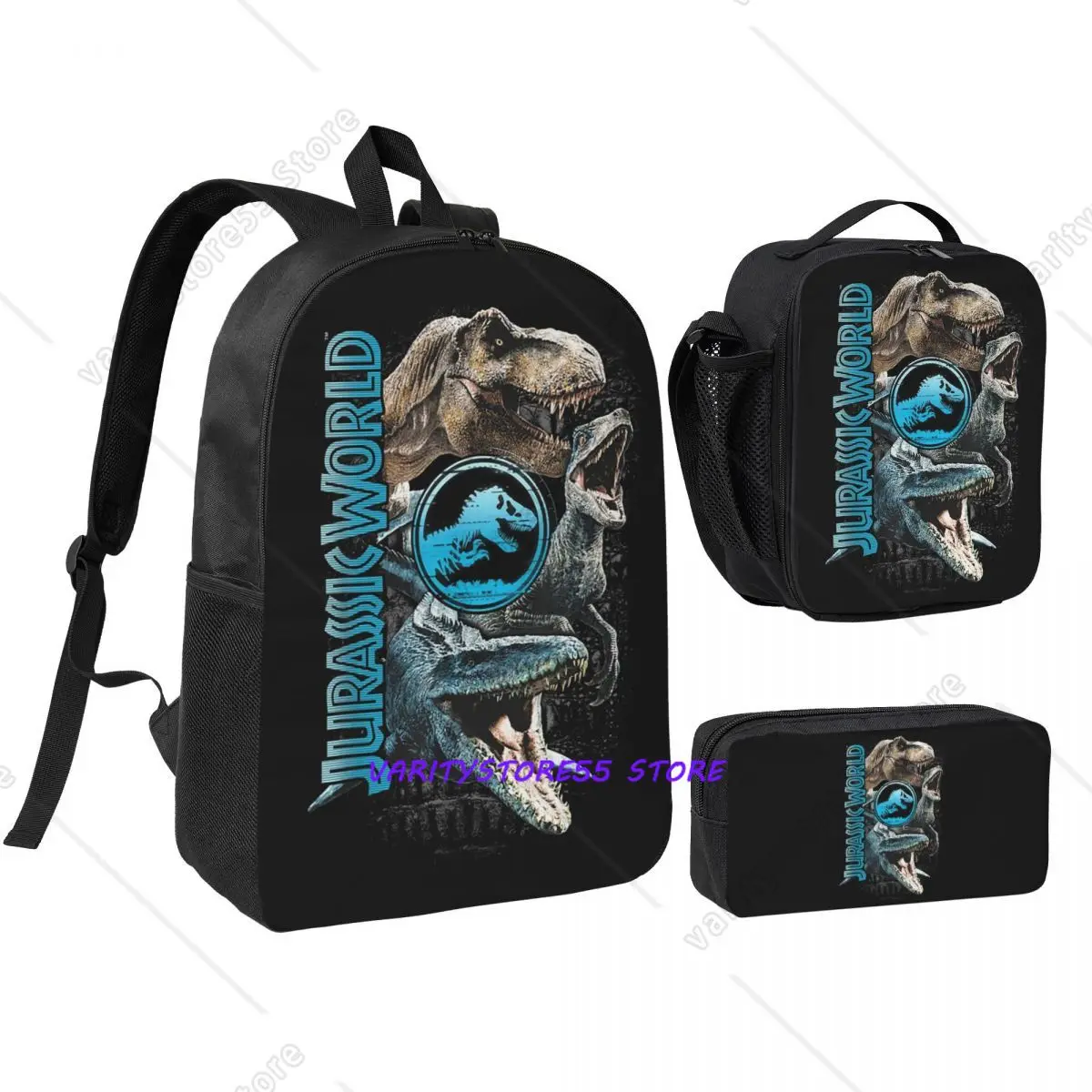 

New Jurassic World Dinosaur Backpack Student BookBag School Bag Shoulder Bags 3ps Insulated Lunch Bag Pencil Case