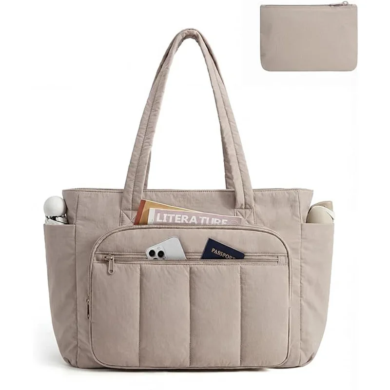Tote Bag for Women 2 Set Puffer Quilted Nurse Handbags 20L Carry on Bag for Work Travel Multifunction College Bag Diaper Bags