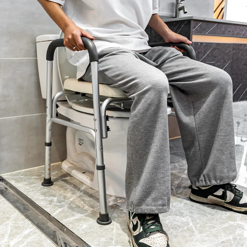 Commode Shower Chair, Adjustable Aluminum Alloy Toilet Chair, 150kg Capacity, Bathroom Safety Equipment for Elderly