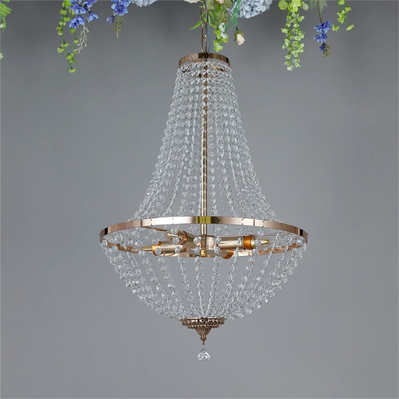 Modern Crystal Chandelier Retro Living Room Pendant Lighting Gold Finish Ceiling Light Fixture for Dining Room Foyer Bedroom