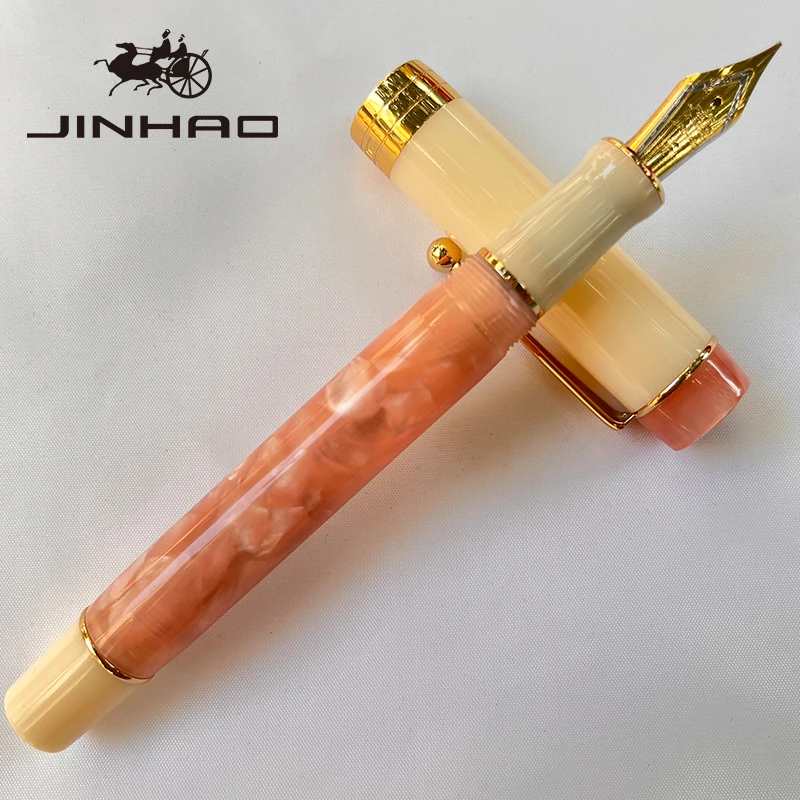 1 PCS JINHAO 100 White Jade Sakura Pink Acrylic Ball Gold Clip Calligraphy Iridium Fountain Pen