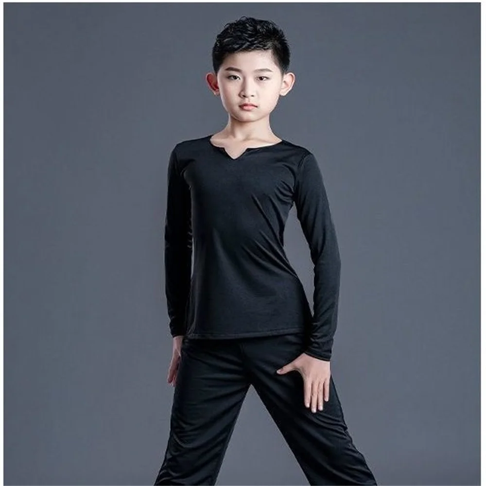 少年プロフェッショナル長袖ラテンダンスシャツ子供ラテンシャツ衣装社交衣装体操練習ダンス衣装