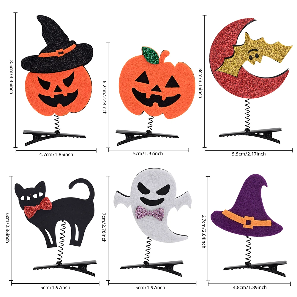 طقم مشابك شعر للهالوين للفتيات ، مشبك شعر ، تأثيري ، حفلات ، إكسسوارات شعر ، شبح ، ساحرة ، قبعة ، يقطين ، باريت ، طفل