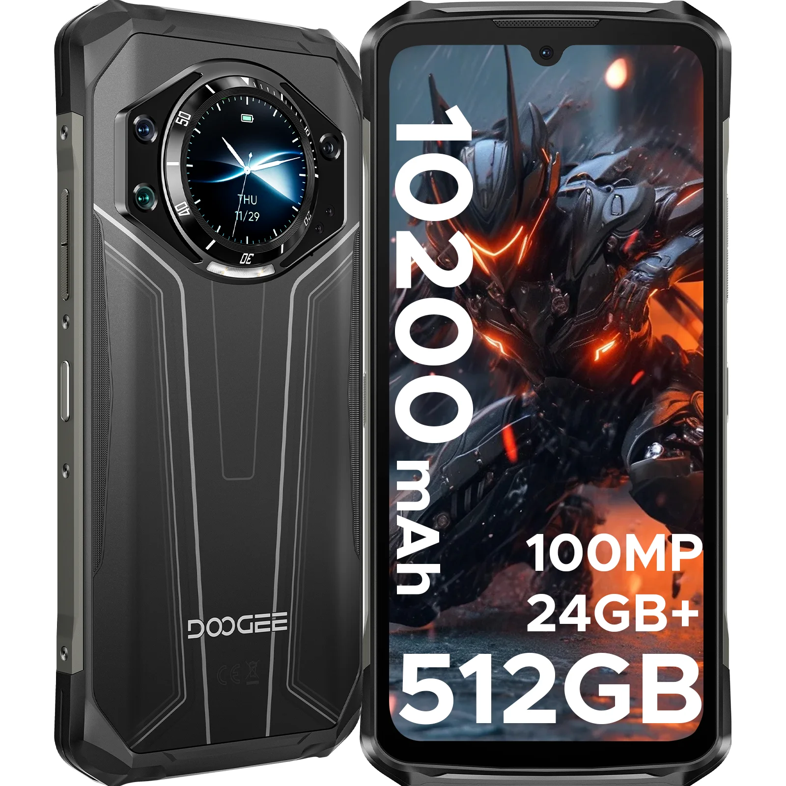 DOOGEE S119 Rugged Smartphone 6.72 FHD + IPS Screen 8GB RAM 512GB ROM 100MP AI Main Camera 10200mAh Battery 33W Android 14 NFC