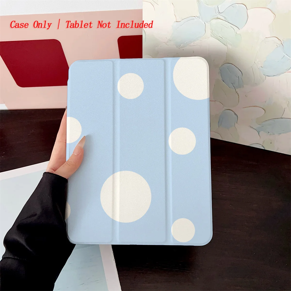 

Elegant Blue Background + Assorted Size White Circles iPad Case For Apple iPad Pro 11/12.9 Air 5 Mini 5 8th Gen Fashion Cover