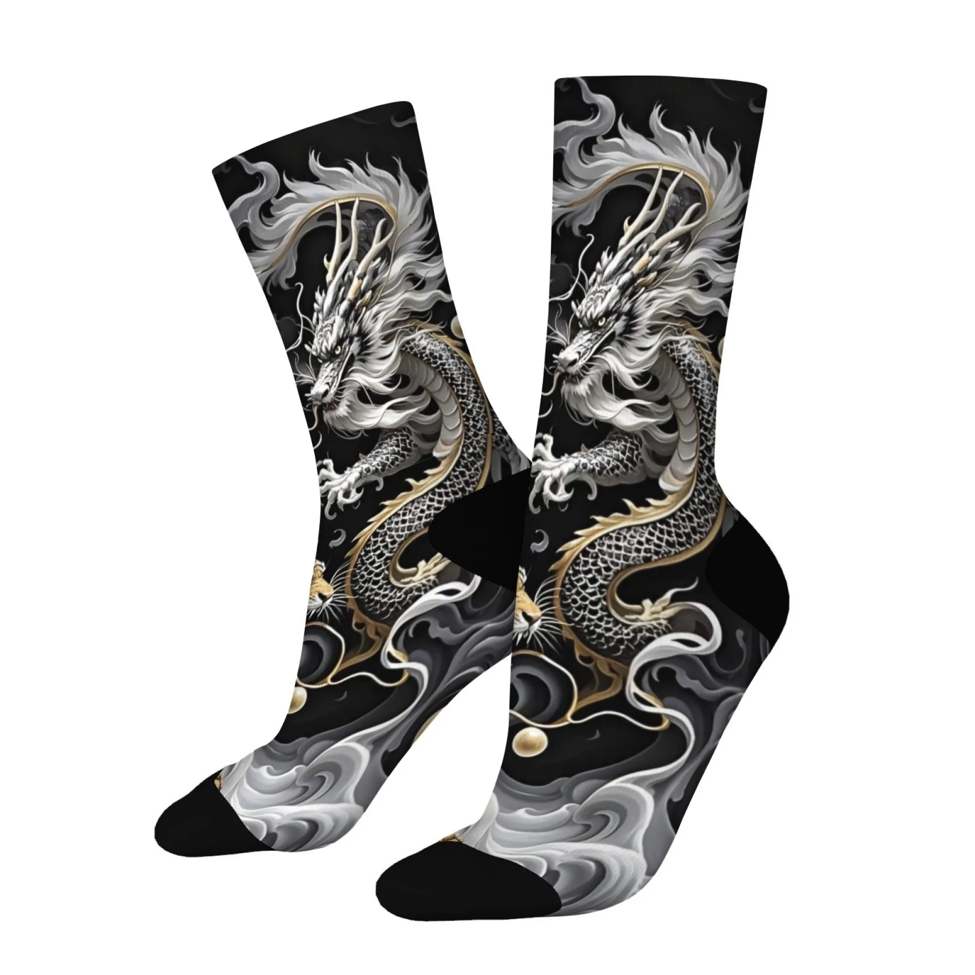 Chinese Dragon Tiger Socks Yin Yang Design Ankle Socks For Men Women Unisex Breathable Casual Athletic Socks 1 Pairs