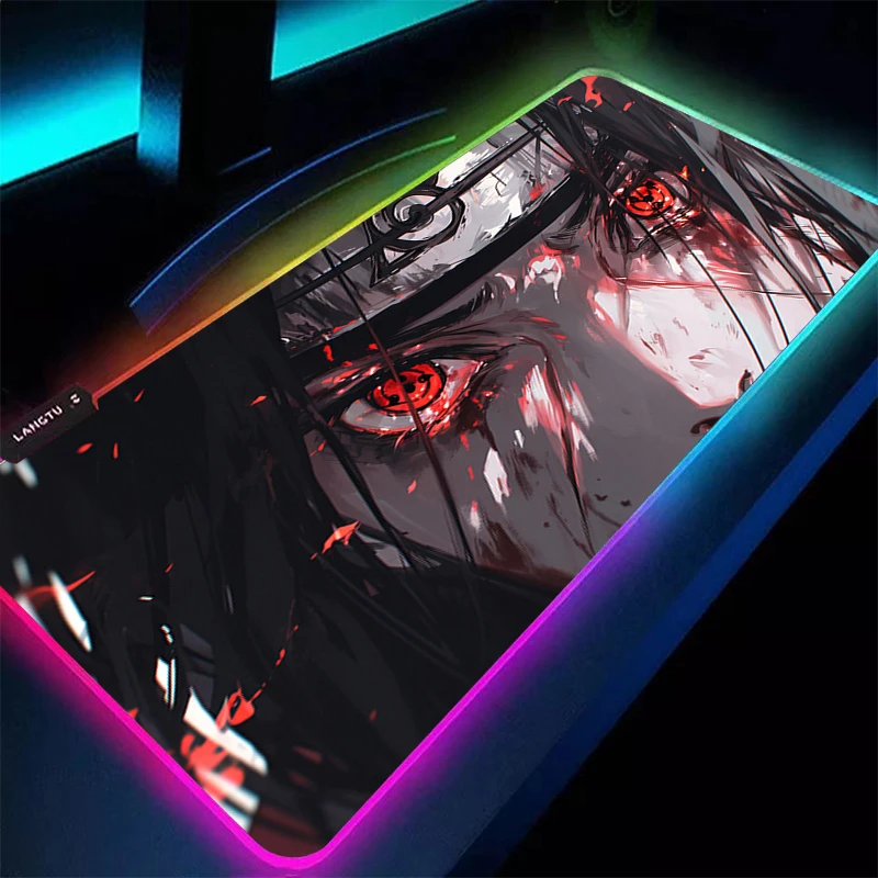 RGB Mouse Pad 90x40cm Naruto Itachi Uchiha Gaming Accessories PC Game xxl Computer Desk Mat Laptop Varmilo LED Keyboard Mousepad