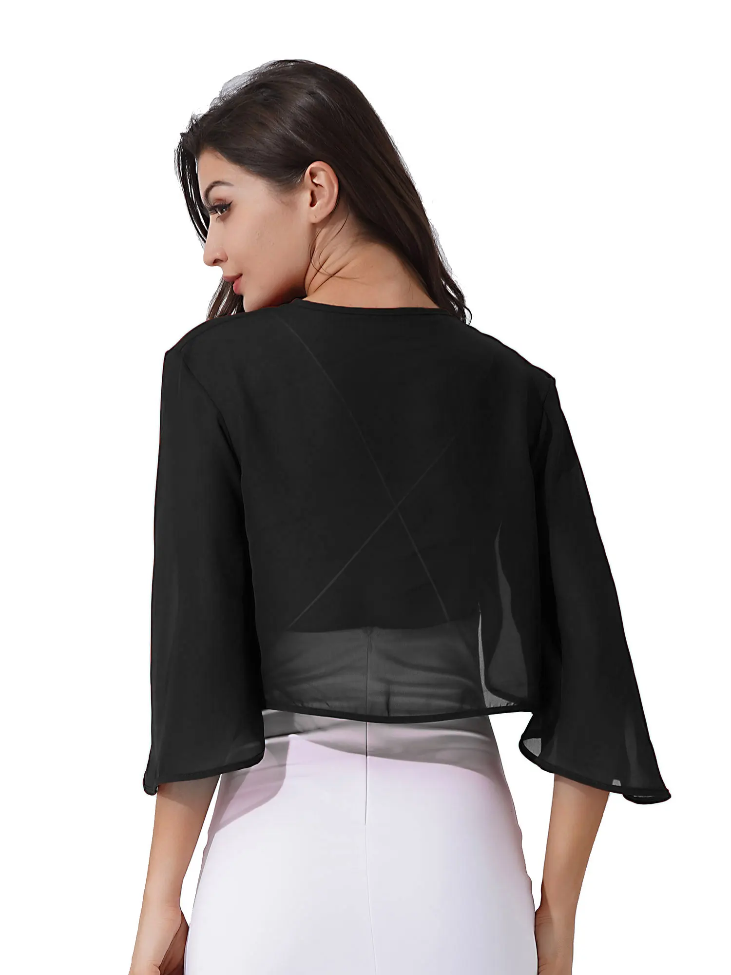 Damen Chiffon Hochzeit Umhänge Strickjacke Bolero Jacke Flare Ärmel einfarbig Abend party Brautkleid vertuschen Wickel Schal