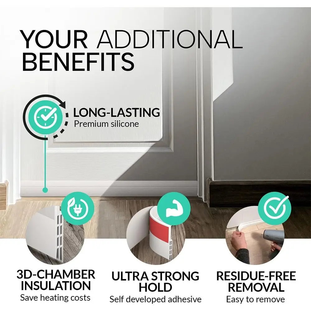 Premium Door Seal Strip Keeping Out Cold Save Energy Door Sweep Door Seal Installs Quickly and Easily Weather Stripping