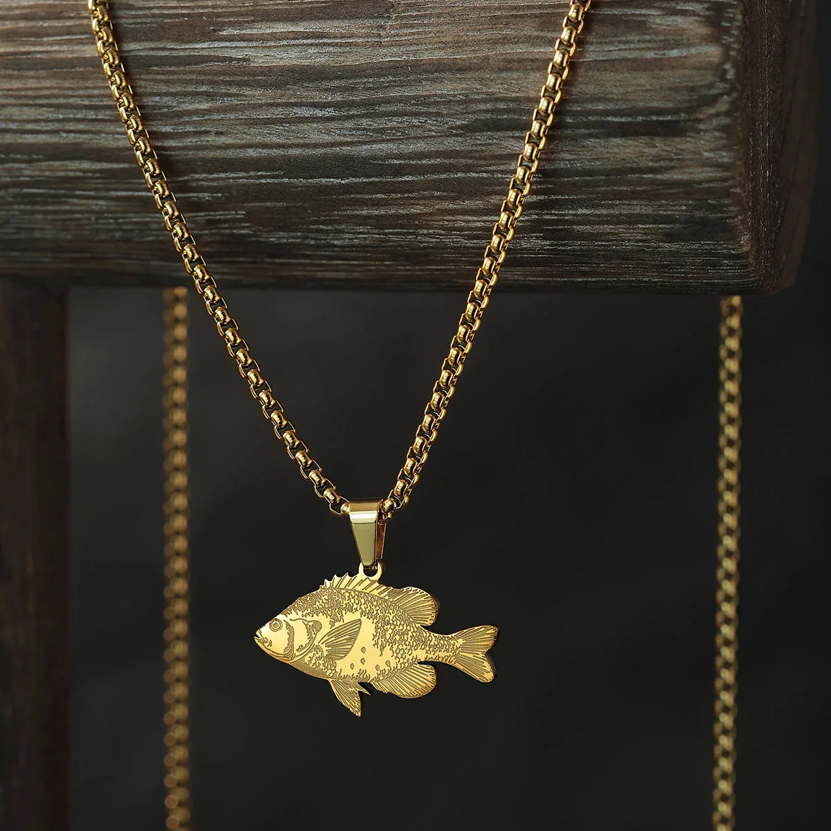 Image of Kinitial Fisch Anhänger Halskette Frauen Mädchen Edelstahl Kette Halsband Trendy Meer Tier Sonnenfisch Schmuck Geburtstag Geschenk