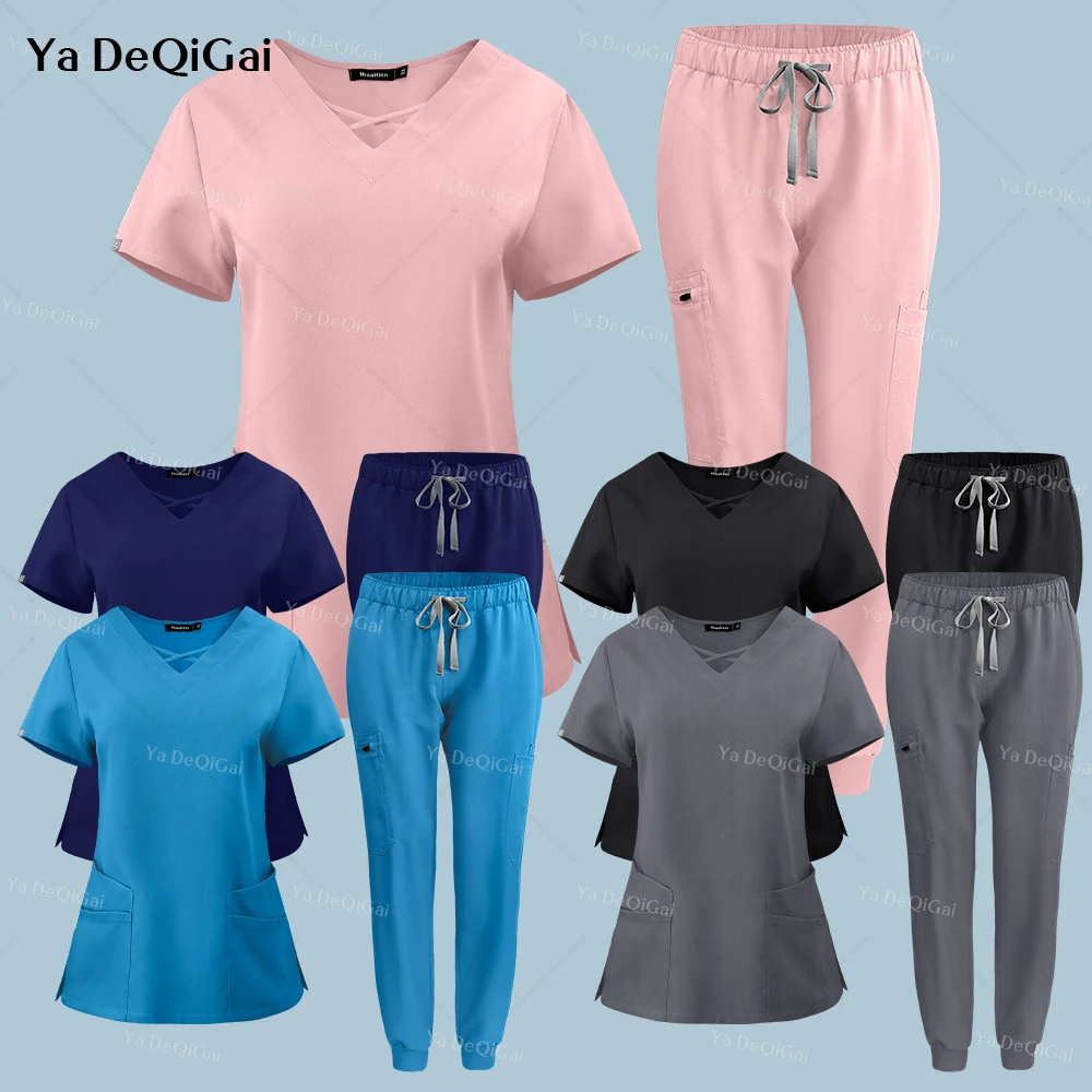 

Multicolor Clinical Scrub Uniform Fashion Top+Jogger Pants Nursing Uniform Women Doctor Nurse Scrub Set Medical Surgery Workwear