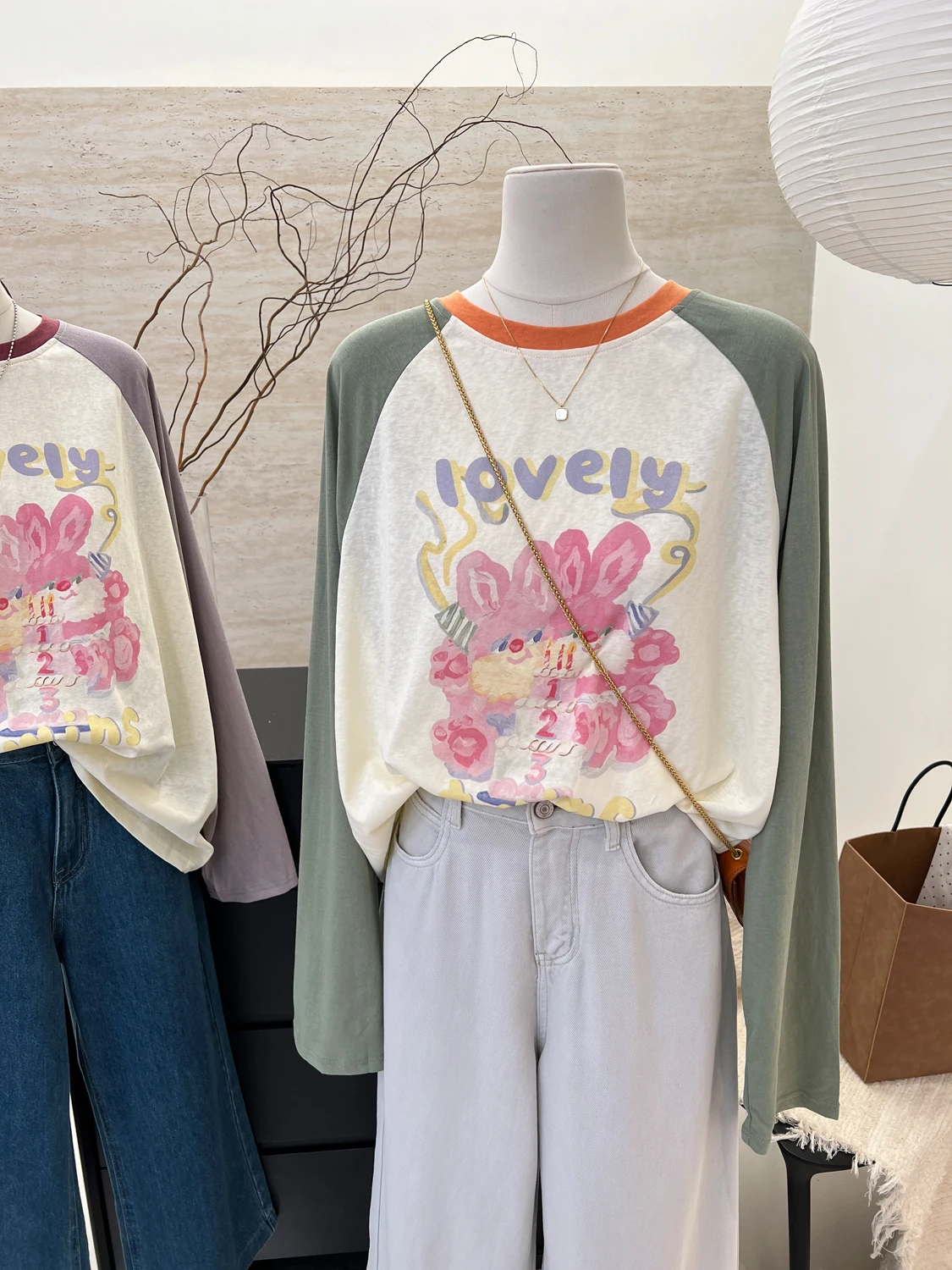 

Large Size 300 Pou Cute Hand-Dn Rabbit Pattern Long Sve T-irt Women's Spring Summer Loose Sun Protection Top
