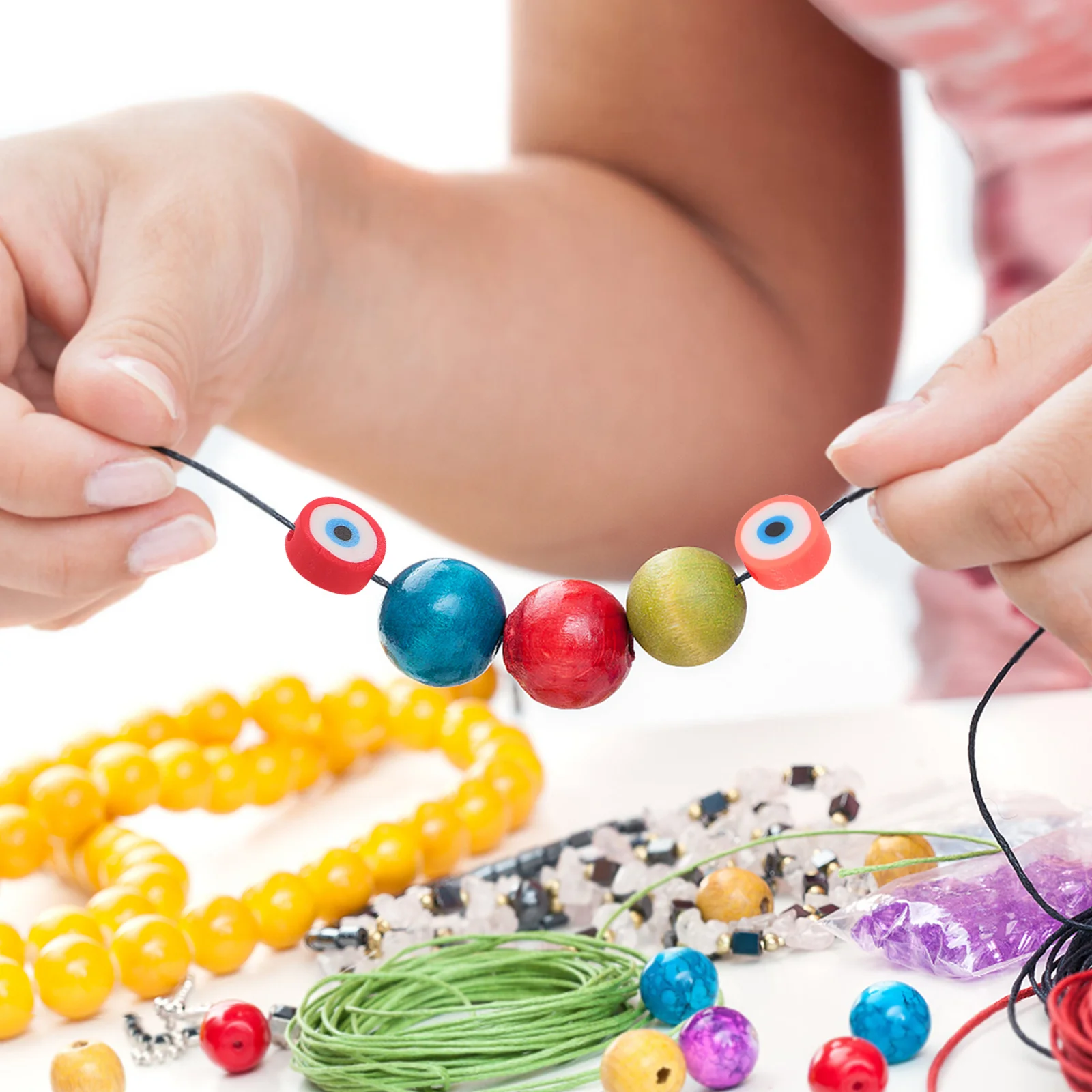 1 سلسلة عين الشر بوليمر حبيبات صلصال ظهر مسطح ل سوار ذاتي الصنع قلادة القرط الحرفية مستلزمات صناعة المجوهرات خزر عازل #1