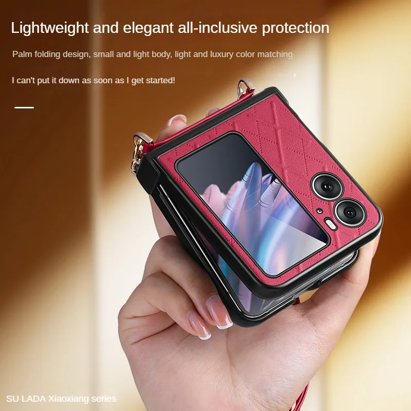 Diamond Checker for OPPO Find N2 Flip Case Small Fragrant Wind Three Section Hinged Strap Diagonal Back Case for Find N2 Flip