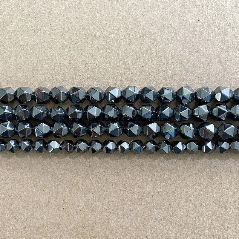 Natural Big Cuts Faceted Black Hematite Stone Round Loose Beads 4 6 8 10MM 15\