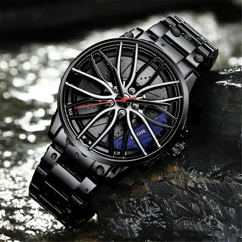 Car Wheel Rims Hub Men Quartz Watch Automatic Quartz Wristwatch Male Clock Round Dial Pointer Display Clasp Wristwatch Male Gift