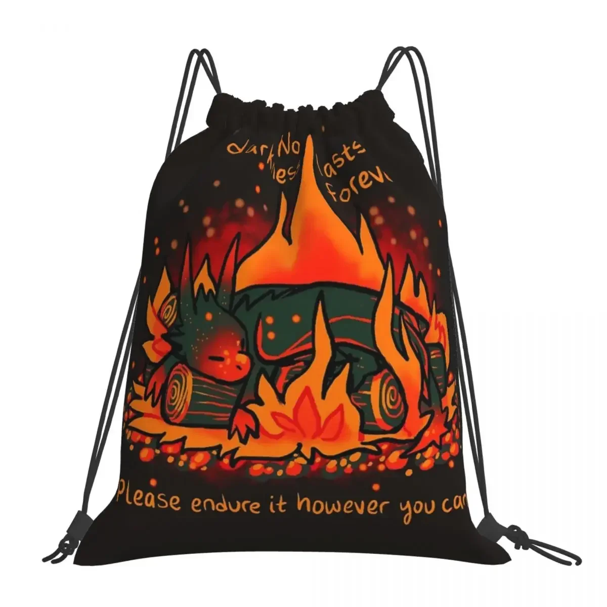 

No Darkness Lasts Forever Campfire Dragon Backpacks Fashion Portable Drawstring Bags Sports Bag BookBag For Man Woman Students