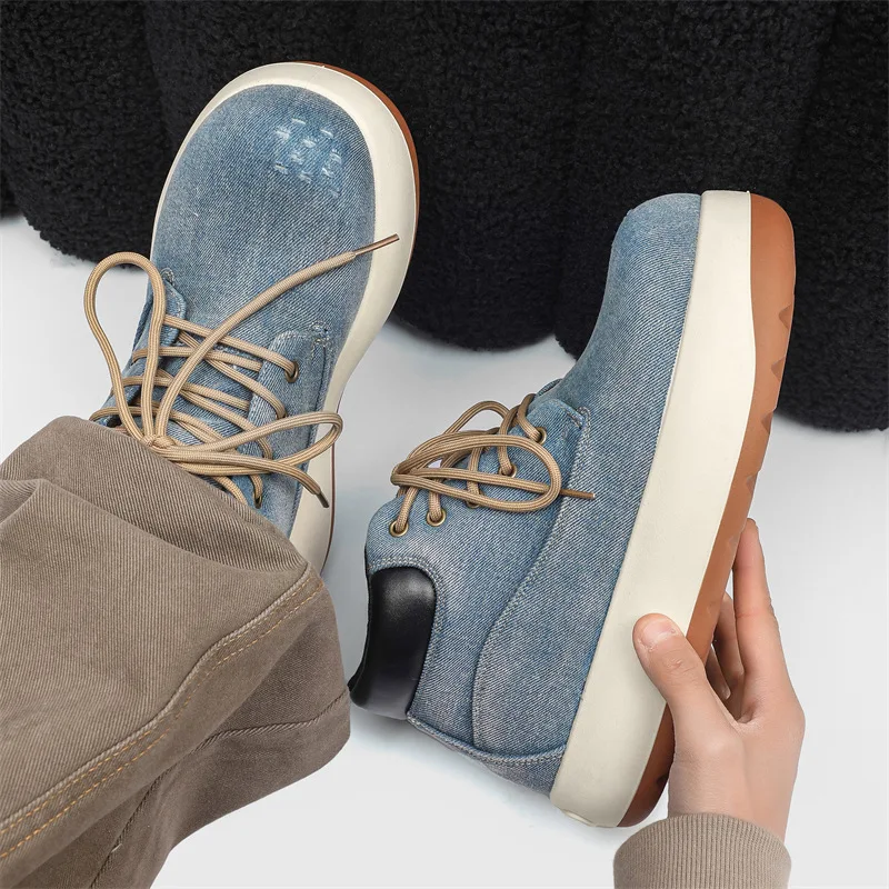 New Spring and Autumn 2026 Fashion, Simple and Niche Denim High-top Sneakers, Retro Thick-soled Height-increasing Men's Shoes