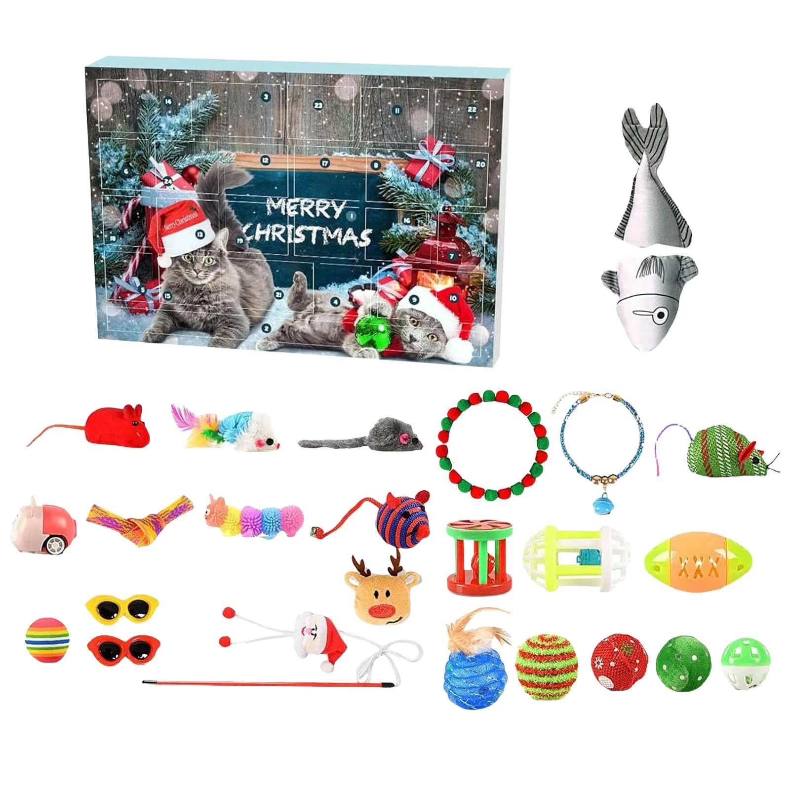 Light Timer 2024 Cat Advent Calendar 2024 Christmas Countdown Calendar For Toys 24 PCS Cat Feather Teaser Toddler Timer Watch