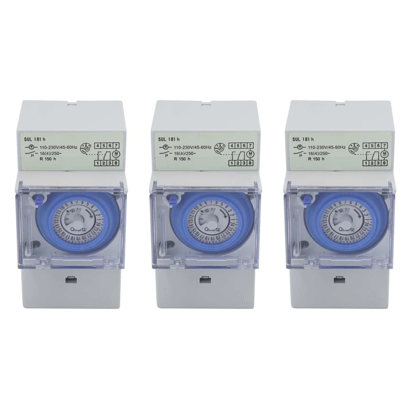 3X SUL181H Mechanical Timer 24 Hours Time Switch Relay Electrical Programmable Timer 24 Hour Din Rail Timer Switch