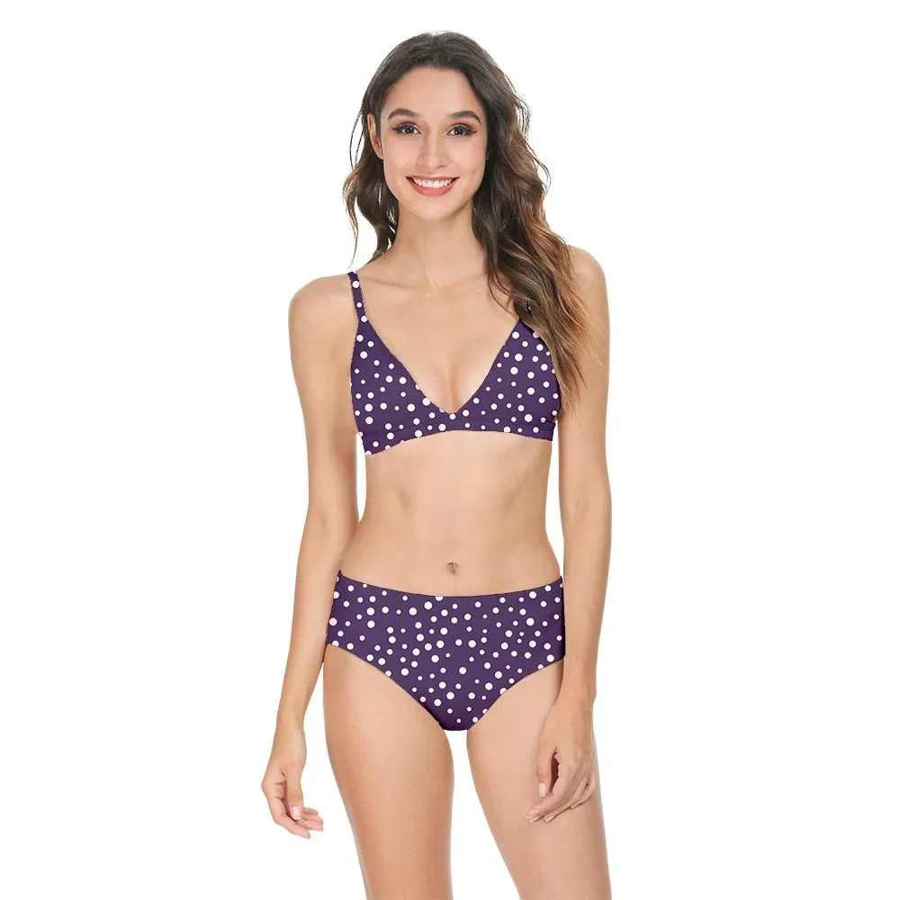 

Women Sexy Bikini Swimsuit High Waist White Points Printed Casual Hawaiian Backless Swimwear Swimming Suit Sportswear Clothing