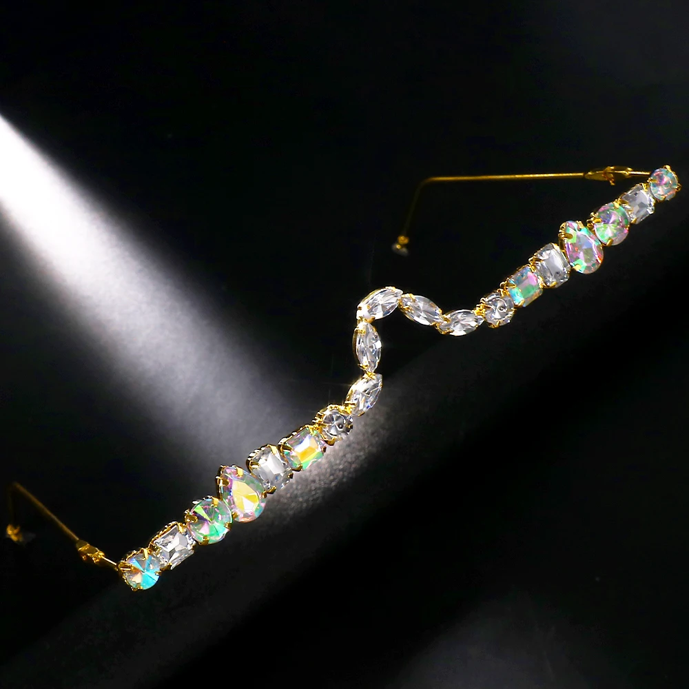 Rave Geometric Rhinestone Eyeglasses Frames Face Decoration for Women 2023 Luxury Designer Crystal Face Jewelry Frames No Lenses