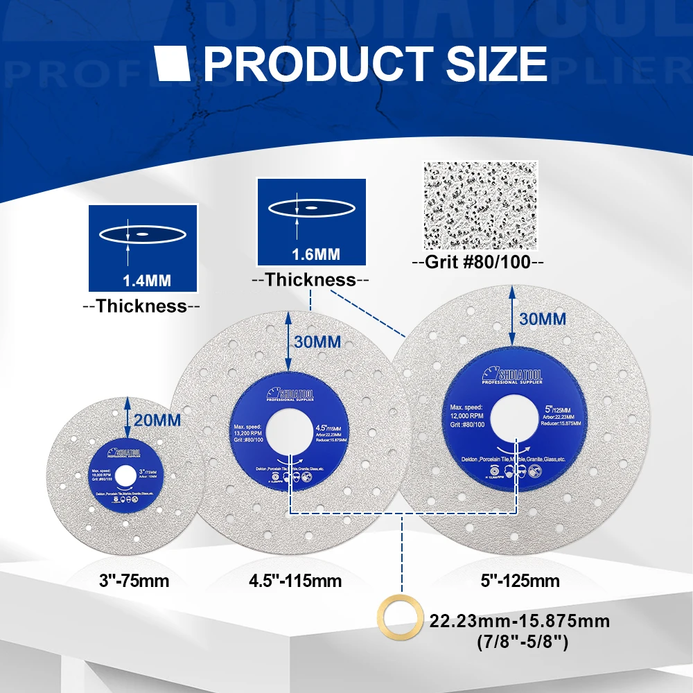 SHDIATOOL Rock Grinding Cutting Disc 1Pc Ultra-Thin Saw Blade Ceramic Tile Marble Glass Dia75/115/125mm Multi Hole Cutter Plate