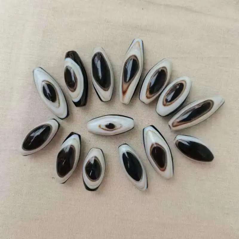 14pcs/lot Natural Eye Black and White Silk Striped Agate Beads precious accessories gem jewelry folk-custom wholesale Bracelet