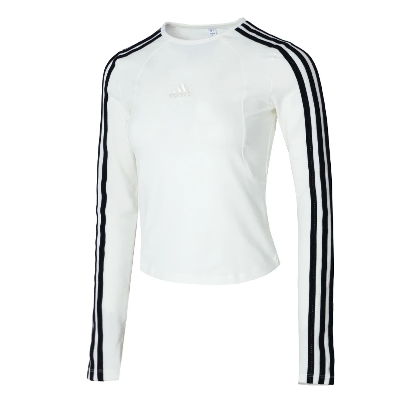 

Женская футболка Adidas с длинными рукавами, модный спорт на открытом воздухе и отдых, застежка талии, утягивающий топ с круглым вырезом Jw4643