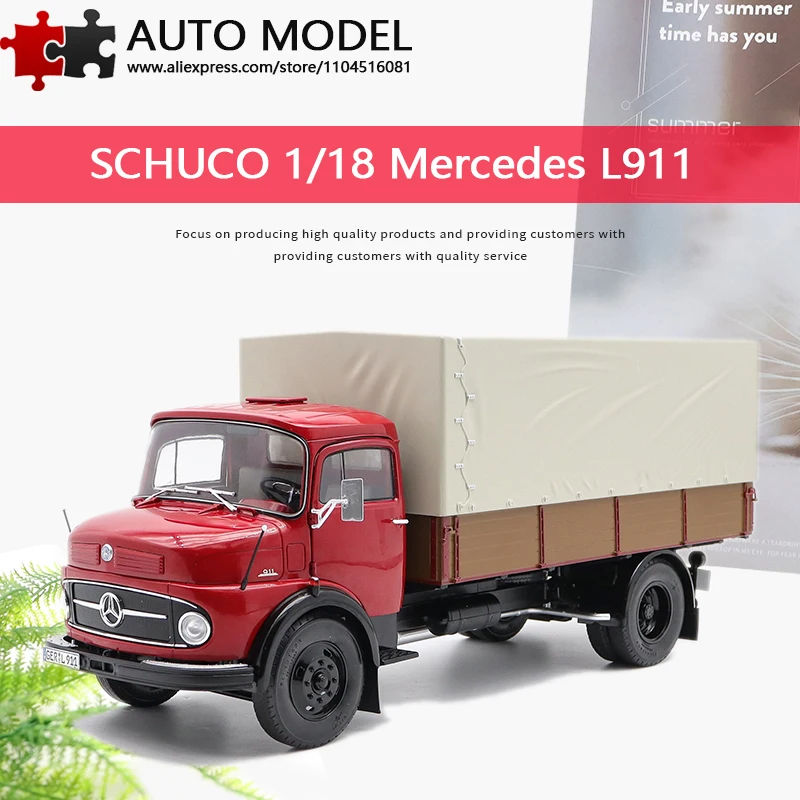 

Mercedes Benz L911 Контейнерный транспортный грузовик Модель автомобиля Масштаб Schuco 1:18 Литой под давлением металлические игрушки Подарки Коллекция для хобби