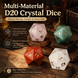 Hot Sale New Font Spot Good Natural Stone D20 Dice Tiger's Eye Green Fluorite Polyhedron Crystal Dice Custom Symbol Pattern Logo