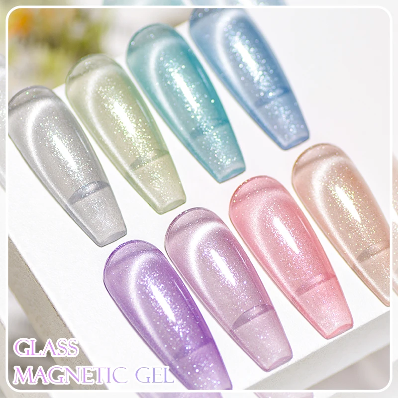 MEET ACROSS 7ml Glass Magnetic Gel Nail Polish Transparent Shining Cat Magnetic Gel Semi Permanent Varnis Nail Art nail supplies