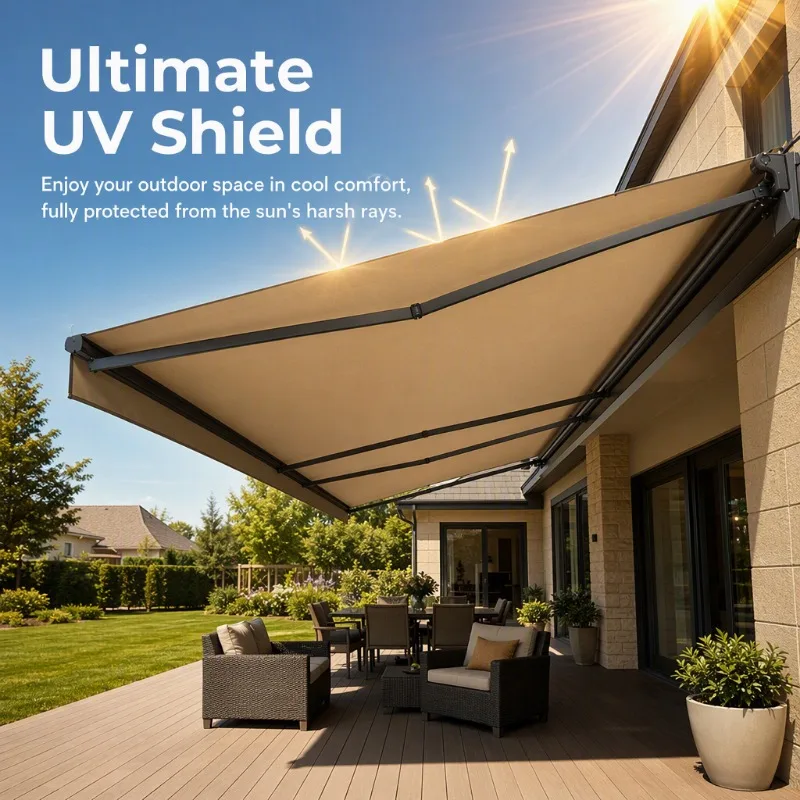Electric Retractable Awning Full Cassette Outdoor Patio Sunshade Remote Control Waterproof Aluminum Garden Canopy Custom Size