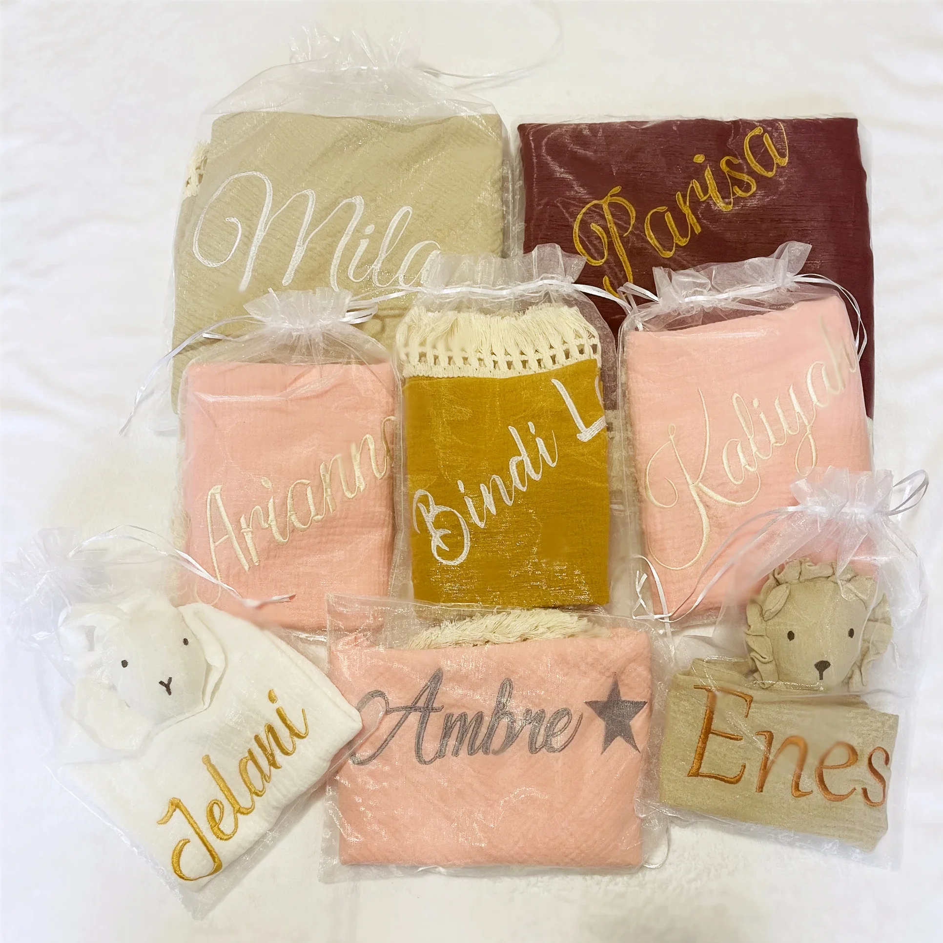 Manta de muselina con flecos de algodón para bebé, manta de bebé bordada personalizada con nombre de regalo para Baby Shower, manta de cama personalizada