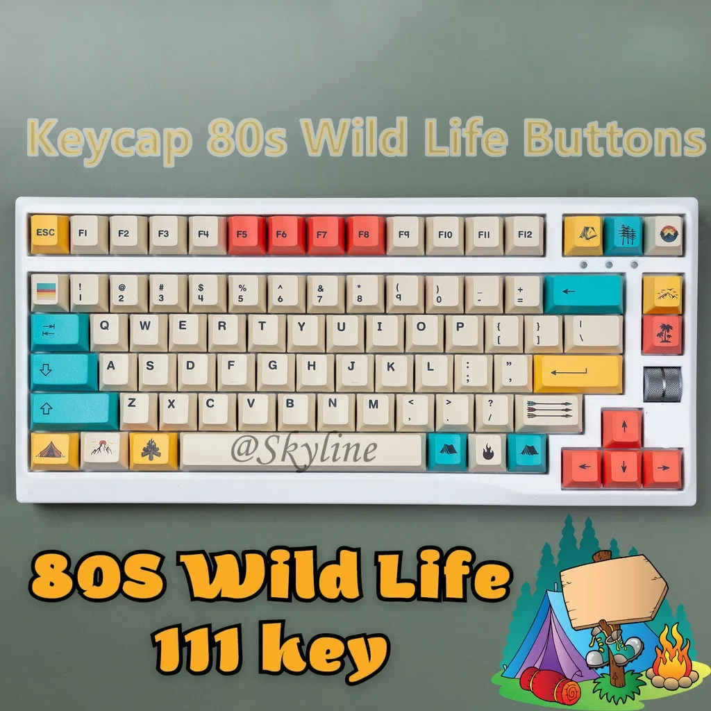 Keycap 80s Wild Life Buttons Mechanical Keyboard Thick PBT Cherry Profile For 61 64 68 84 104