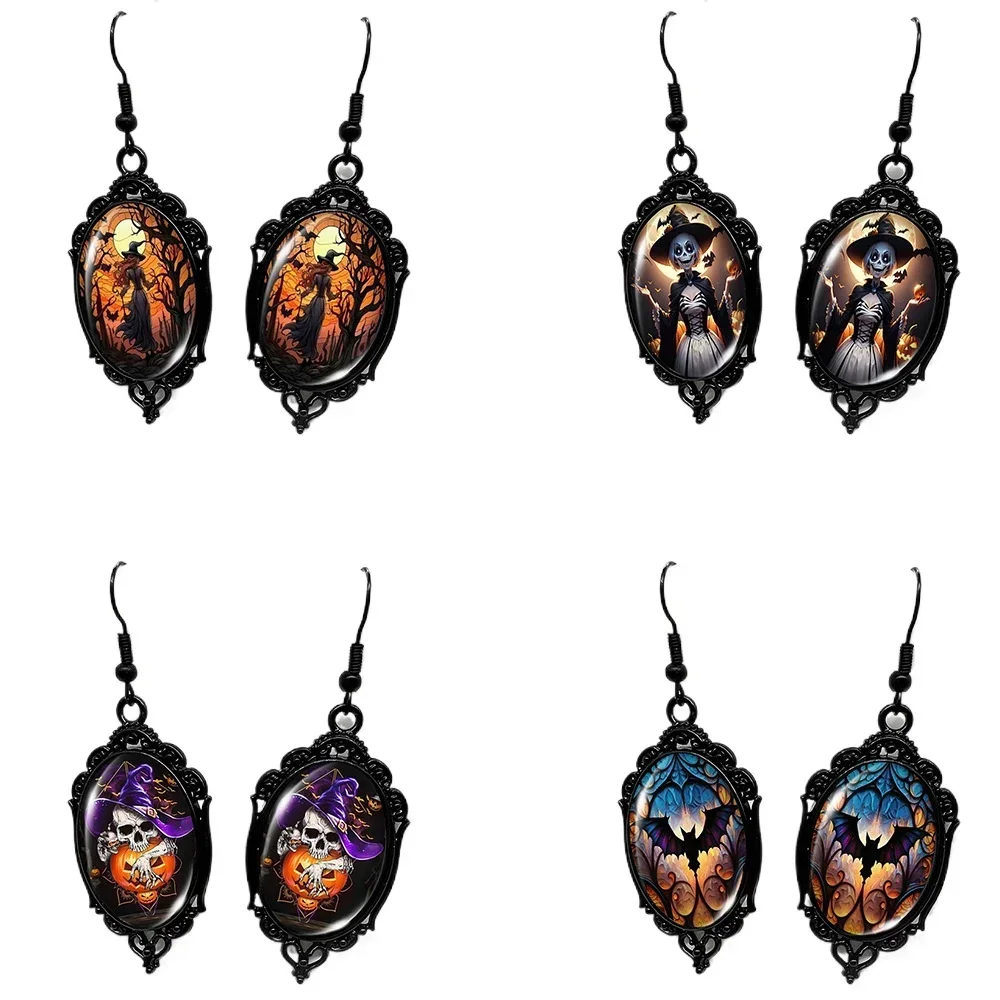 

2024 Halloween Pumpkin Crow Skull Oval Lace Witch Drop Bat Ghost Woodland Dangle Earrings Fashion Jewelry Accessories