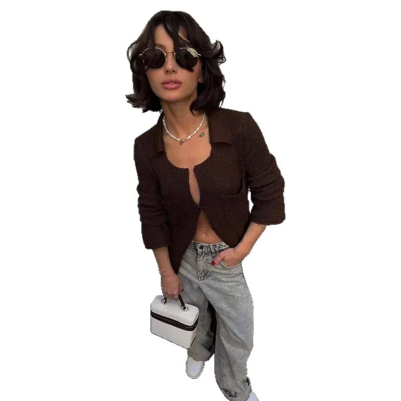 2025 Nuevo cárdigan de punto Melard para mujer, elegante prenda de punto larga versátil de un solo pecho primavera y otoño