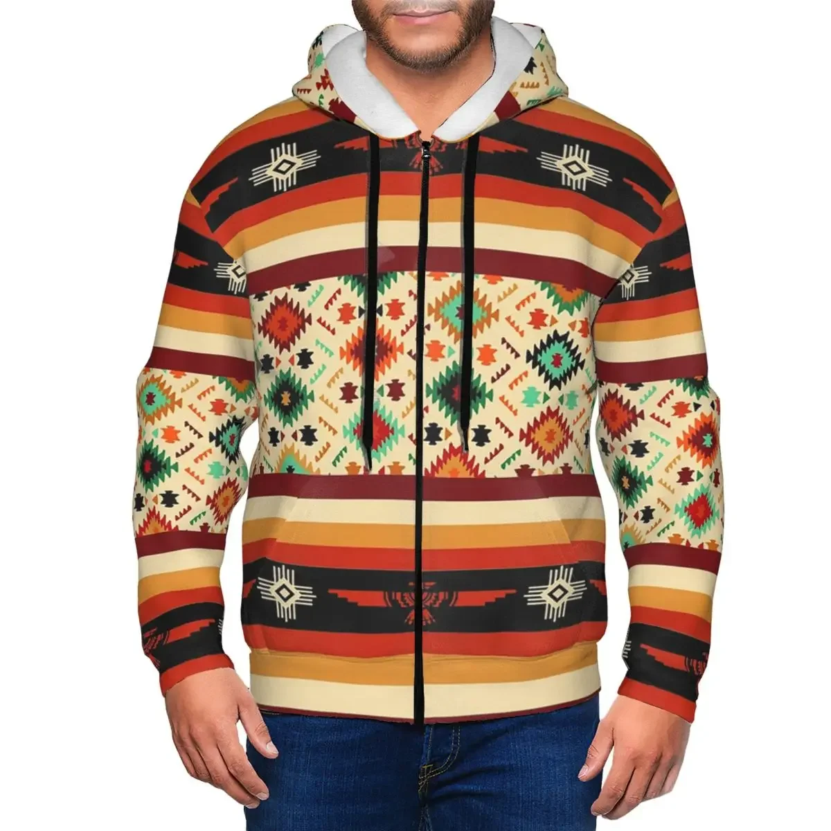 

Родной Юго-Запад Навахо Мексиканский Этнический Ацтекский Геометрический Принт Толстовка На Молнии Пуловер Осень Зима Толстовки Топы С Длинными Рукавами