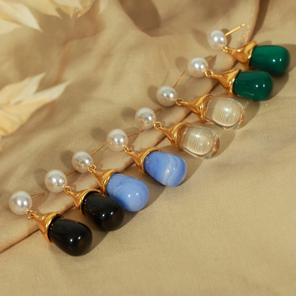 Imitation Pearl Earrings For Women Stainless Steel Gold Plated Earrings Women\'s Resin Pendant Earring Luxury Jewelry Woman