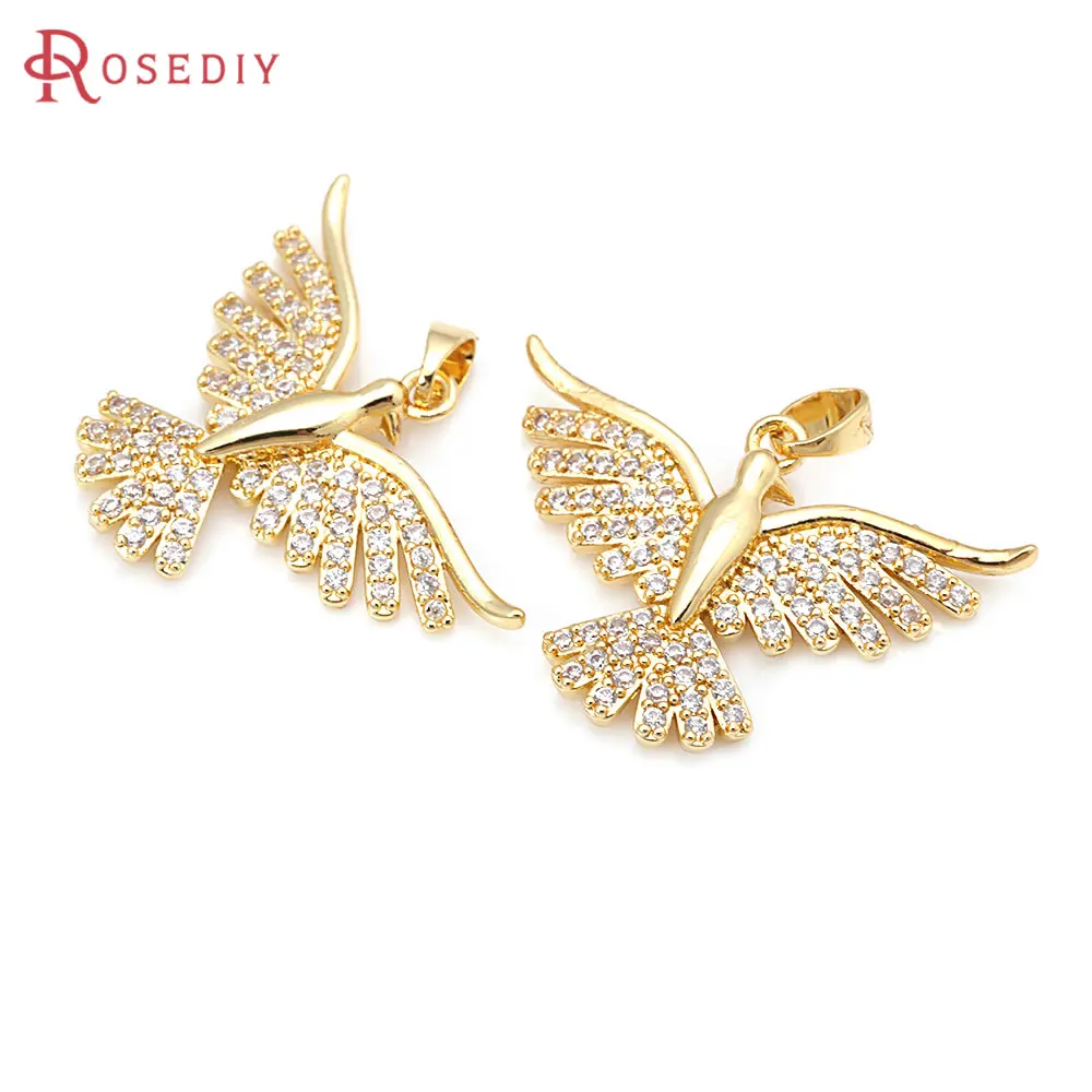 4PCS 18K Gold Color Brass and Zircon Pigeon Bird Necklaces Charms Pendants High Quality Diy Jewelry Making Supplies Accessories