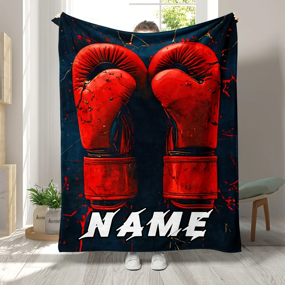 Personalized Boxing Gloves Blanket Name Sport Art Soft Fleece Throw Fighter Gift Home Decor Combat Theme