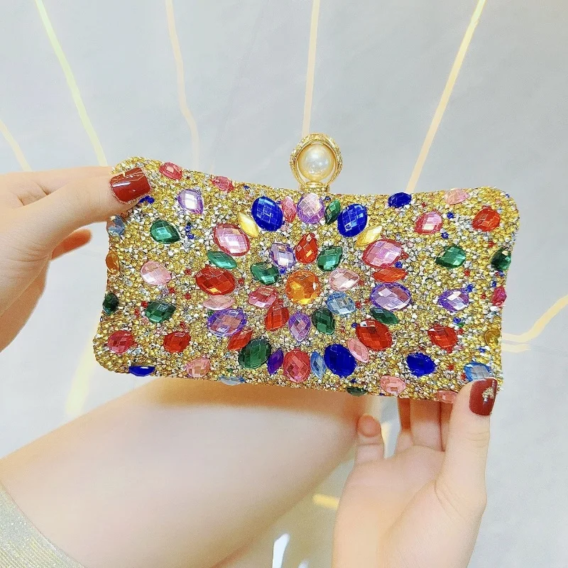 Bolso de mano delicado de lujo de diseñador superior para mujer, bolso de mano de fiesta, bolso de noche con tachuelas de diamantes, bolso de hombro tipo bandolera para mujer