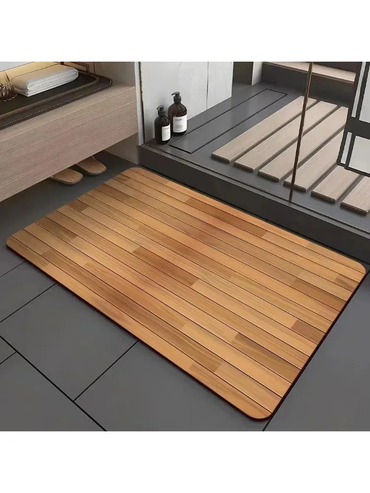 Tapis de sol 100% polyester à l'aspect bois naturel, séchage rapide, antidérapant, pour la décoration de la maison et de la salle de bain