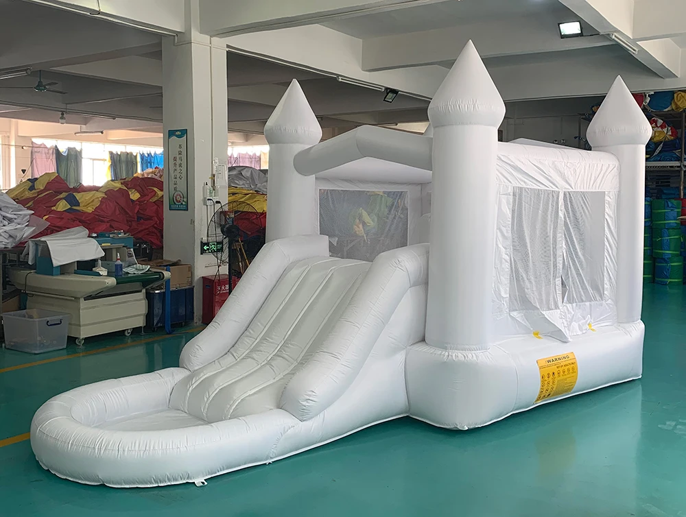 Castillo inflable para saltar, casa de rebote blanca de 5x2,4x3M para niños, casa hinchable blanca para niños con tobogán, juguete para exteriores